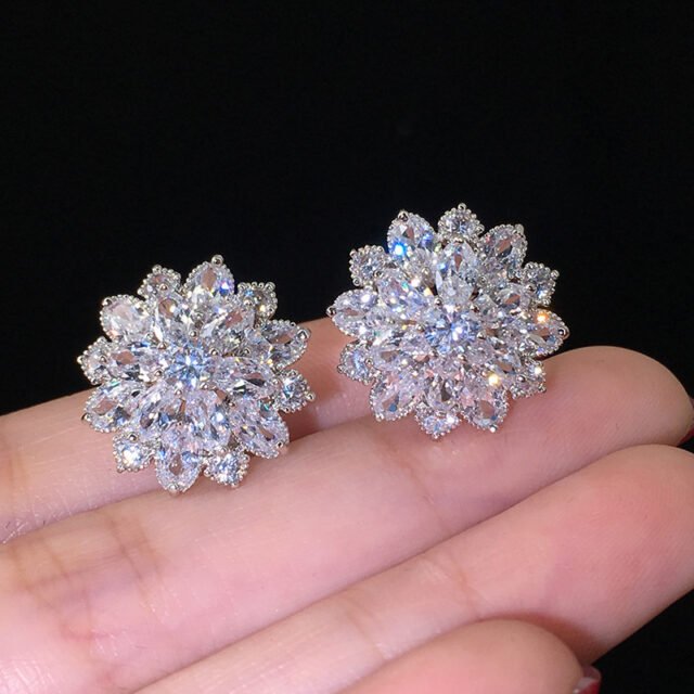 Beleeam Delicate Iris Sunflower Crystal Stud Earrings