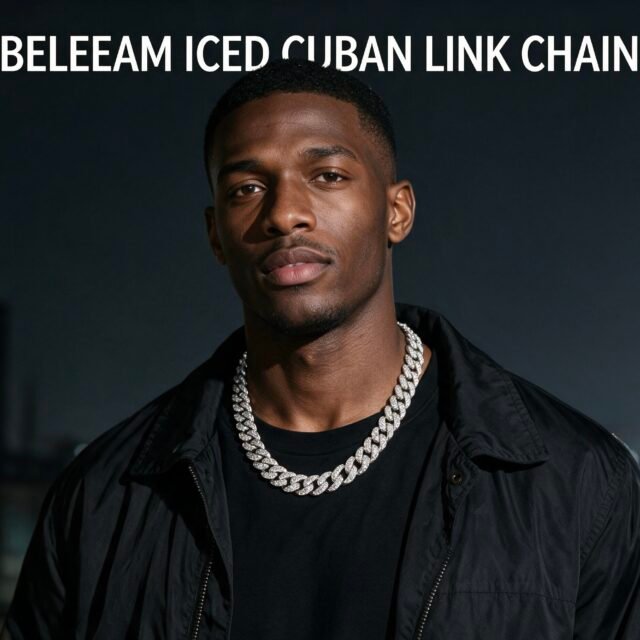 BELEEAM Letter Iced Pendant Cuban Chain Necklace 24‘’