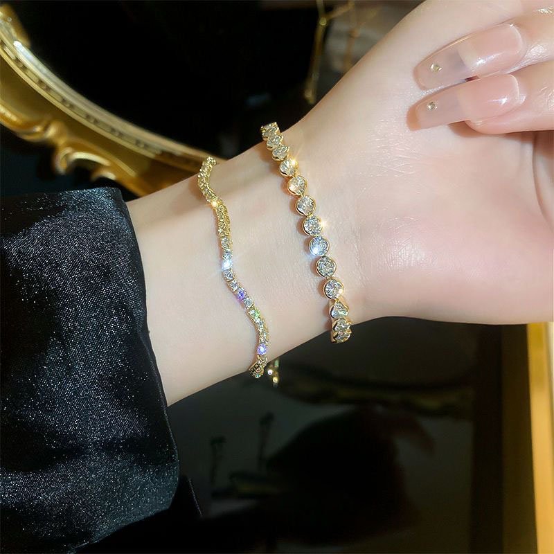 Beleeam inlay Zircon diamond inlaid ins wave style adjustable Minimal Pave Bracelet for Women - Image 4