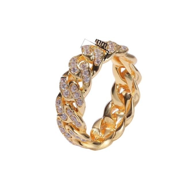 BELEEAM Iced-Out Cuban Link Ring – Silver +yellow Tone（2-piece set）