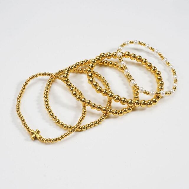Beleeam Gold Beaded Bracelets for Women Teen Girls, Gold Plated Jewelry