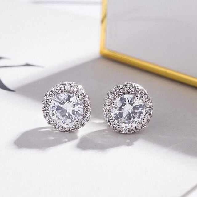 Beleeam Cubic Zirconia circular high-end feel sparkling diamond studded earrings
