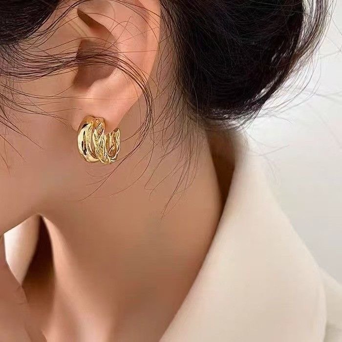 Women's Floral Double-layer Titanium Steel Earrings - Modern Luxe Electroplated | Elara Collection - Image 8