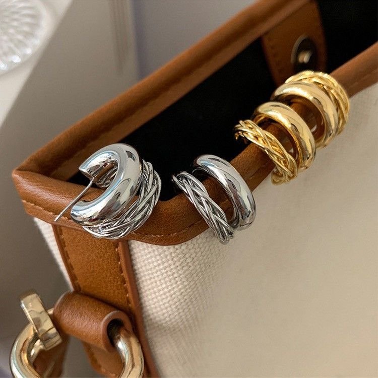 Women's Floral Double-layer Titanium Steel Earrings - Modern Luxe Electroplated | Elara Collection - Image 7