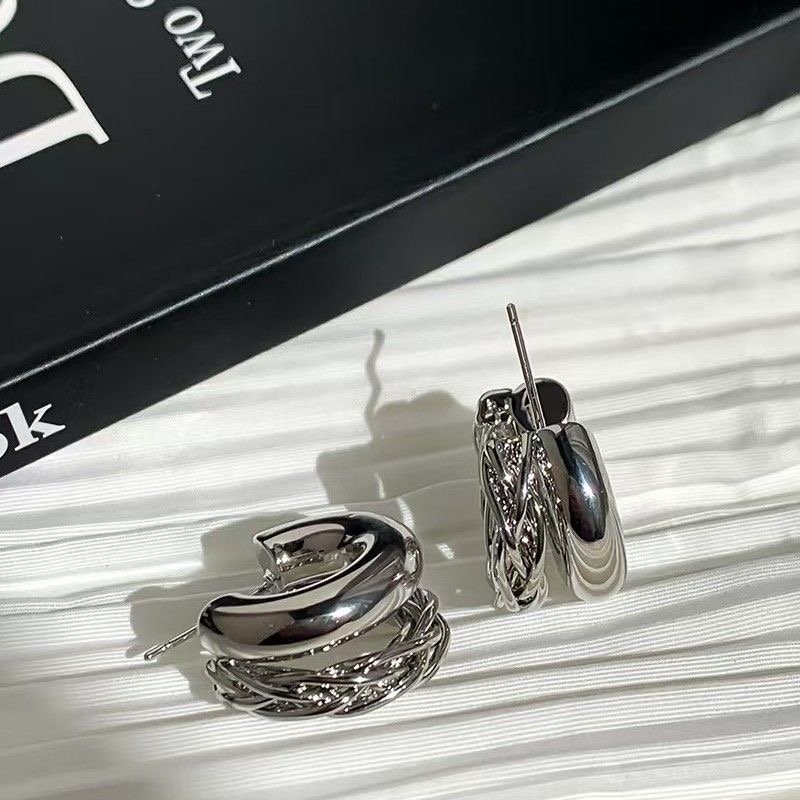 Women's Floral Double-layer Titanium Steel Earrings - Modern Luxe Electroplated | Elara Collection - Image 5