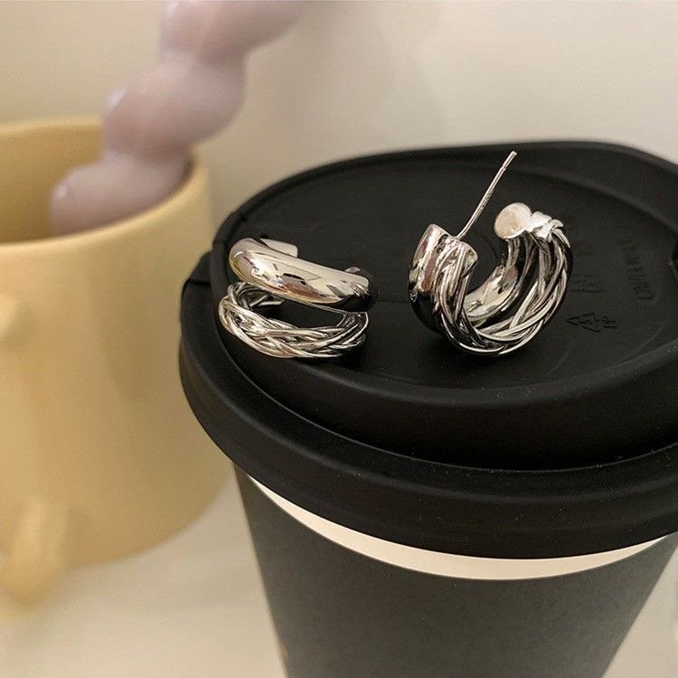 Women's Floral Double-layer Titanium Steel Earrings - Modern Luxe Electroplated | Elara Collection - Image 3