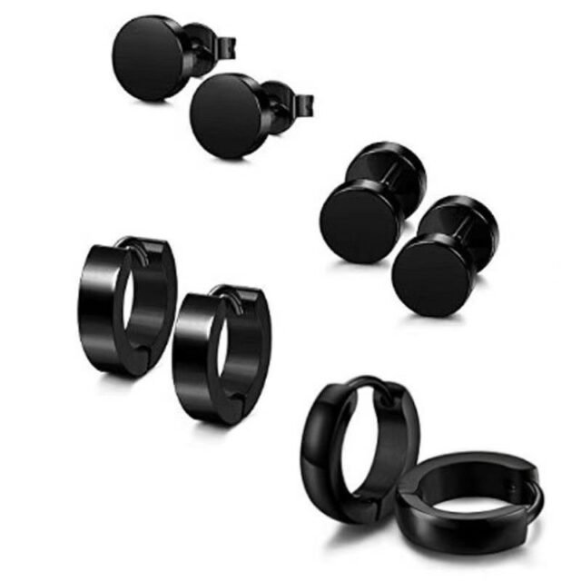 BELEEAM Hypoallergenic BLACK 316L Stainless Steel Earrings for Sensitive Ears 18G