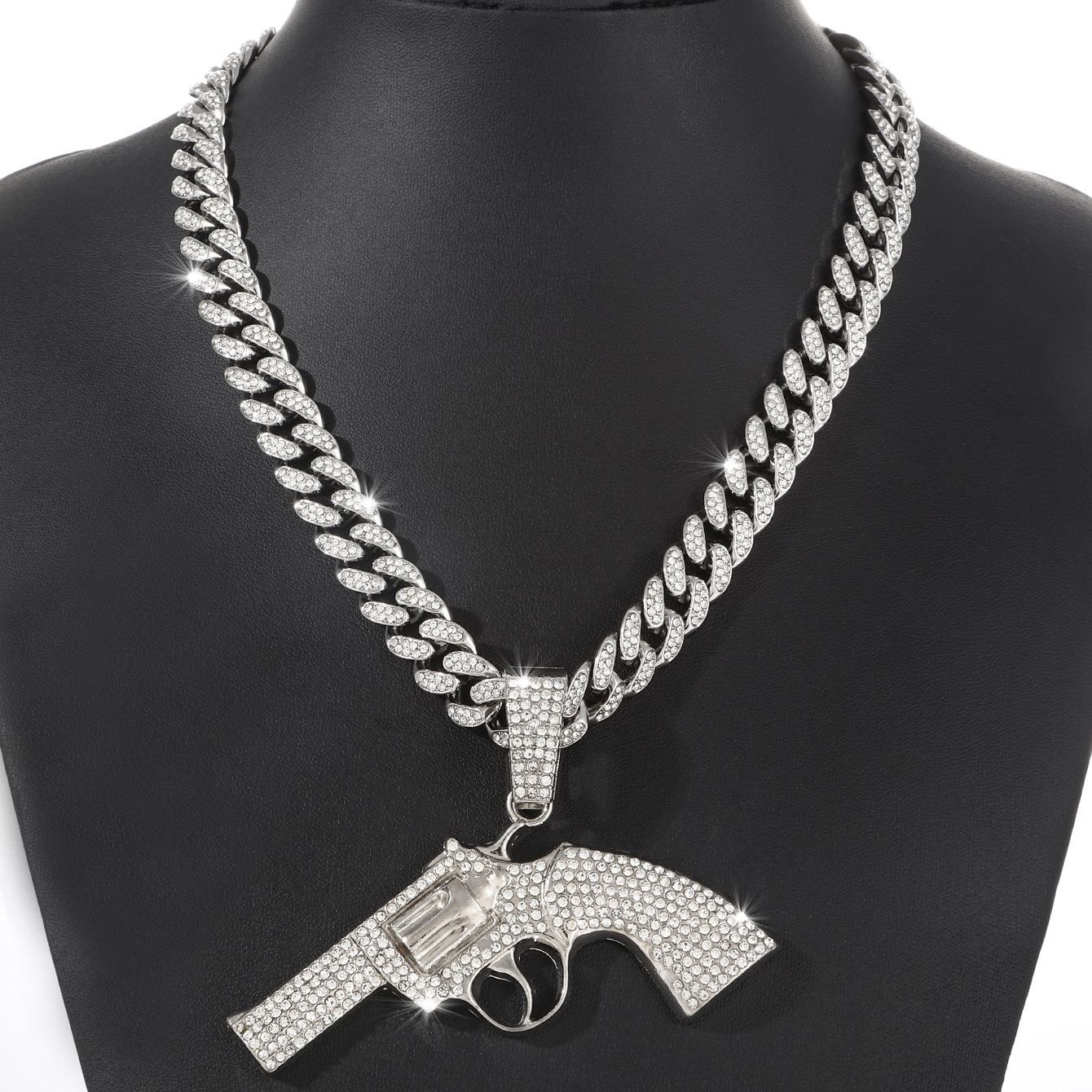 Beleeam 20‘’ Iced Out Revolver Shape Pendant Necklace, Hip Hop Gold Plated Crystal Cuban Chain Necklace for Men, Bling Fashion Jewelry - Image 9