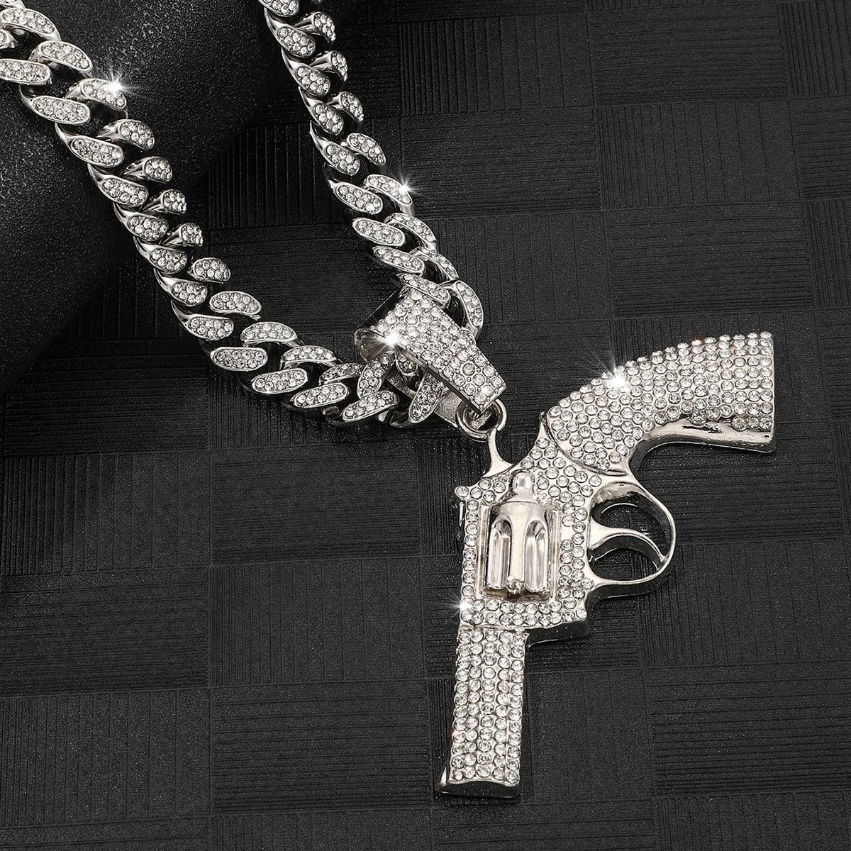 Beleeam 20‘’ Iced Out Revolver Shape Pendant Necklace, Hip Hop Gold Plated Crystal Cuban Chain Necklace for Men, Bling Fashion Jewelry - Image 8
