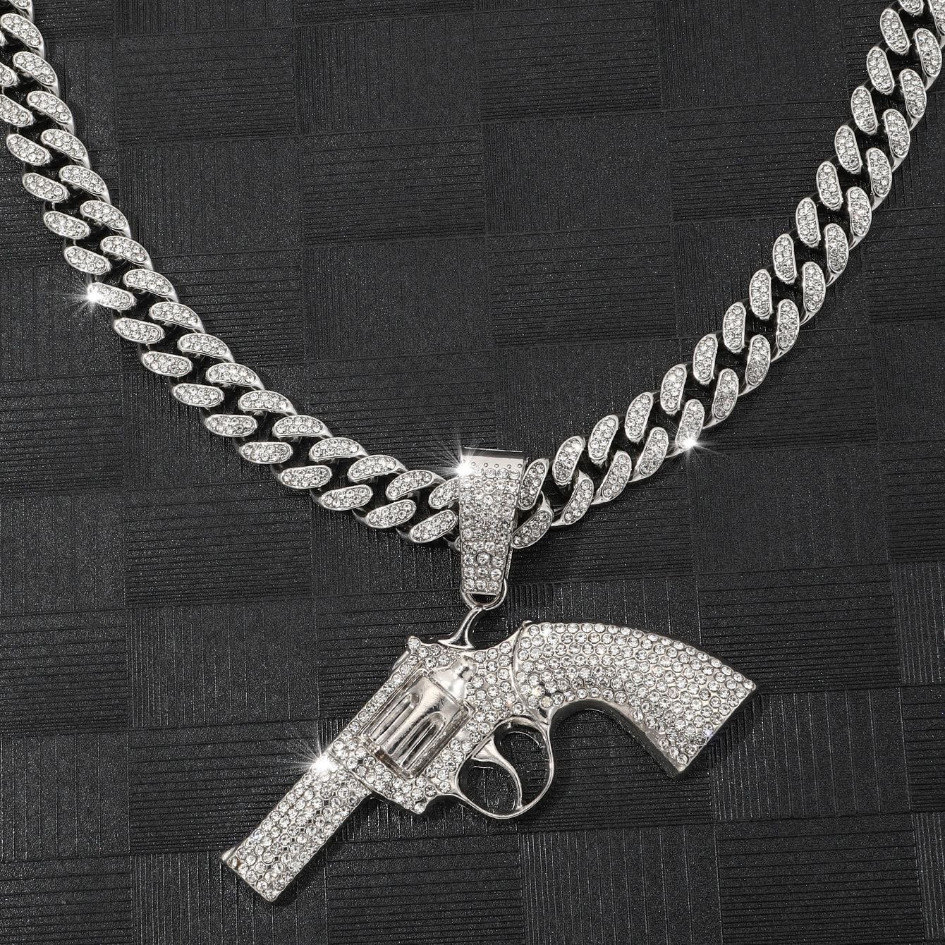 Beleeam 20‘’ Iced Out Revolver Shape Pendant Necklace, Hip Hop Gold Plated Crystal Cuban Chain Necklace for Men, Bling Fashion Jewelry - Image 5
