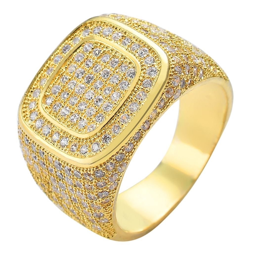 Beleeam Rings for Men - Pinky Ring Iced out Cubic Zirconia 14K Gold Plated Anillos Para Hombre Signet Band Mens Jewelry