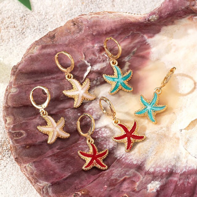 Beleeam Radiant Iris Enamel Starfish Earrings