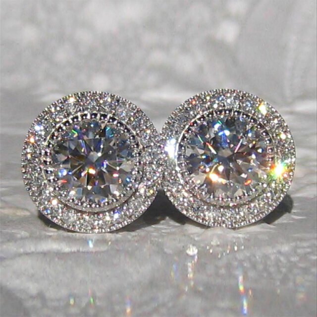 Beleeam Delicate Luna Round Halo Stud Earrings
