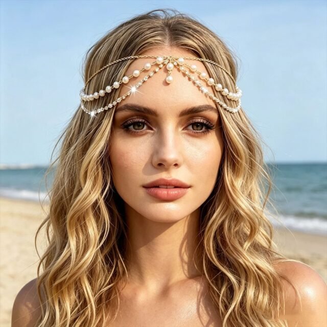 Beleeam Vintage Luna Pearl Chain Headband