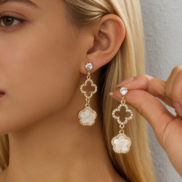 Beleeam Radiant Nova Crystal Clover Drop Earrings