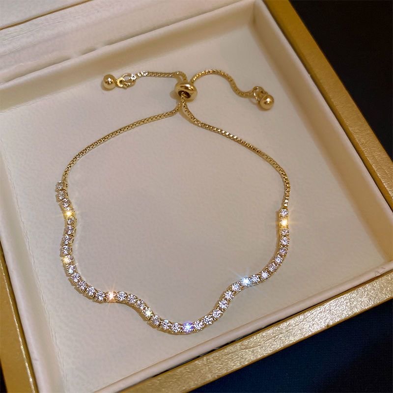 Beleeam inlay Zircon diamond inlaid ins wave style adjustable Minimal Pave Bracelet for Women - Image 3
